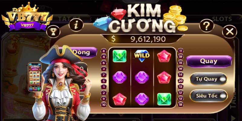 Chọn mức cược, số dòng rồi kích hoạt cơ chế Quay Kim Cương